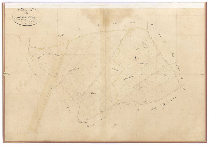 Section D dite de la Haye 1e feuille du n°1er au n°161. - 1 plan : papier, lavis, coul., échelle 1:2000 ; 70 x 103 cm