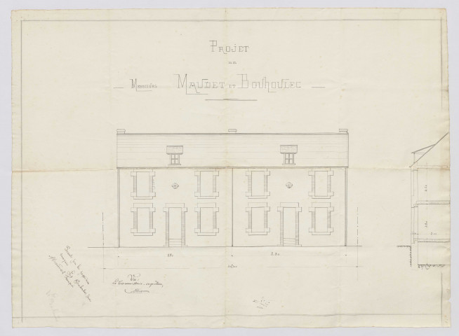 Projet de Messieurs Maudet et Bouhoulec : élévation et coupe. / plan papier ; 68,5 x 50,5cm.
