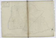 Section D dite de la Haye, 1e subdivision depuis le n°1er jusqu'à 235. - 1 plan : papier, lavis, coul., échelle 1:2500 ; 69 x 99 cm.