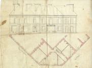 Projet modifié des constructions à faire par M. LASALLE près de la gare à Pontivy : élévation et plan du rez de chaussée / plan sur toile ; 42,5 x 33,5cm.