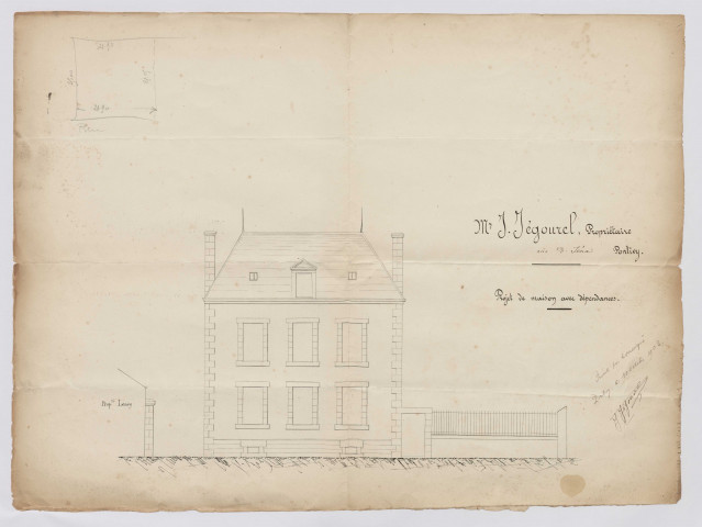 Projet de Maison avec dépendances Jégourel / Pontivy 1903.- plan papier ; 68 x 51cm.