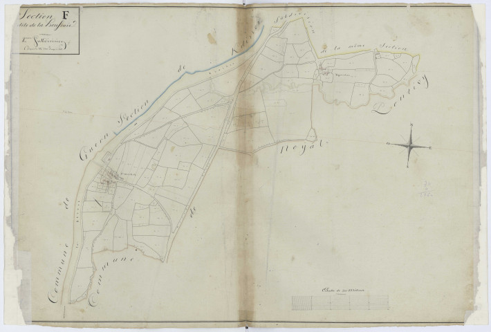 Section F dite de la Houssaie, 2e subdivision depuis le n°360 jusqu'à 502. - 1 plan : papier, lavis, coul., échelle 1:2500 ; 69 x 99 cm.