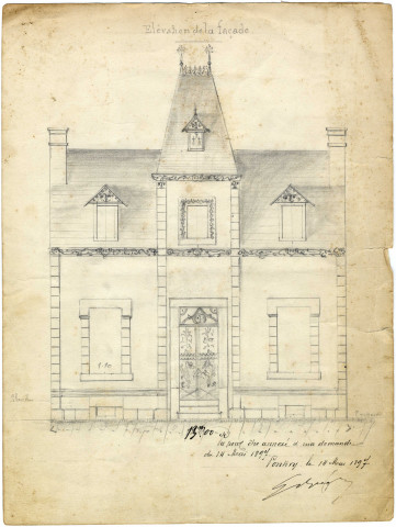Maison Le Brigand : élévation de la façade / Dessin.- Pontivy 1897.- 1 plan : papier ; 24 x 31,5 cm.