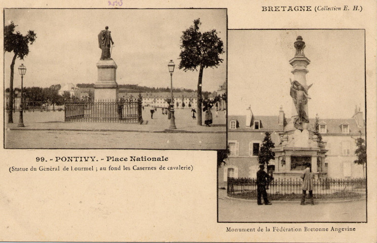 Pontivy. Place Nationale : statue du Général de Lourmel ; au fond les Casernes de cavalerie. Monument de la Fédération Bretonne Angevine.
Saint-BrieucHamonic[ca 1905 ]
Bretagne ; 99