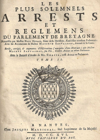 Extrait imprimés des "Plus solemnels arrests et reglemens du parlement de Bretagne de 1676"