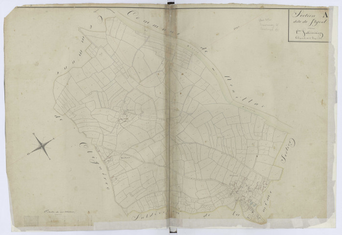 Section D dite de la Haye, 1e subdivision depuis le n°1er jusqu'à 235. - 1 plan : papier, lavis, coul., échelle 1:2500 ; 69 x 99 cm.