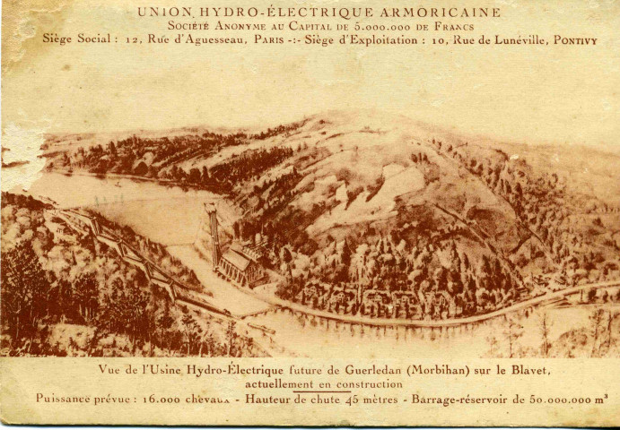 Union hydro-électrique armoricaine… : vue de l'usine hydro-électrique future de Guerlédan (Morbihan sur le Blavet, actuellement en construction….
[Pontivy ?][s.n.][ca 1930 ]
 