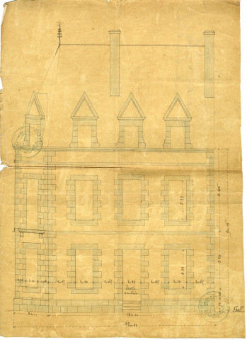Construction Leclair rue nationale et rue de la gare : Elévation de la façade / 1878.- plan : calque collé sur papier ; 29 x 40cm.