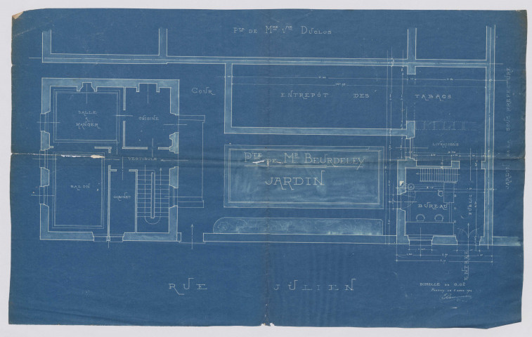 Propriété Beurdeley : plan général / dessin de Ramonatxo architecte.- Pontivy 1904.- plan papier bleu, échelle 1:50e ; 64 x 40cm.