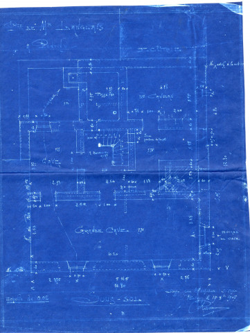 Maison Langlais fils à Pontivy : plan du sous sol / dessin Ramonatxo architecte.- Pontivy 1907.- plan plié : papier bleu ; 31 x 39cm.