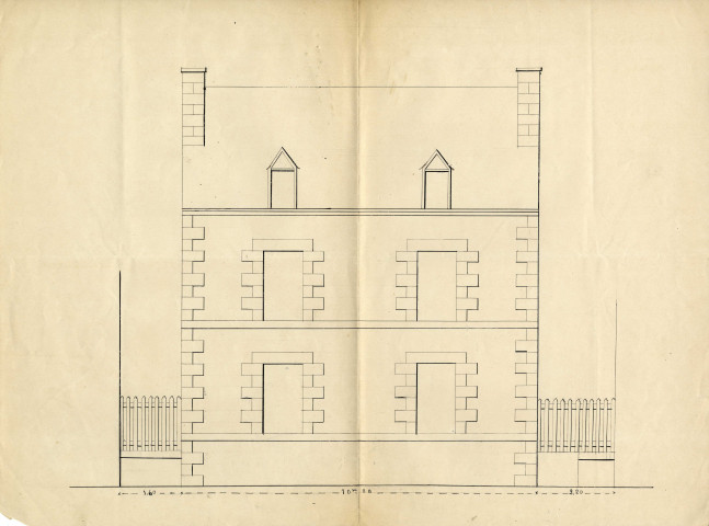 Plan de maison : élévation / 1882.- plan : toile ; 21 x 21cm.