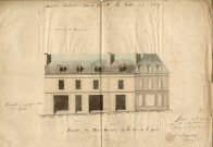 Nouvelle construction proposée par Mr La Salle, négociant à Pontivy, façade des deux maisons sur la rue de la gare/ Pontivy 1871.- plan papier aquarellé, échelle : 1/100e ; 45,5 x 36cm.