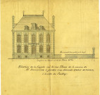 Elévation de la façade sur la rue Thiers de la maison de Mr Rouvillois à joindre à la demande d'achat de terrain à la ville de Pontivy / 1 plan : calque aquarellé ; 30,5 x 31cm.