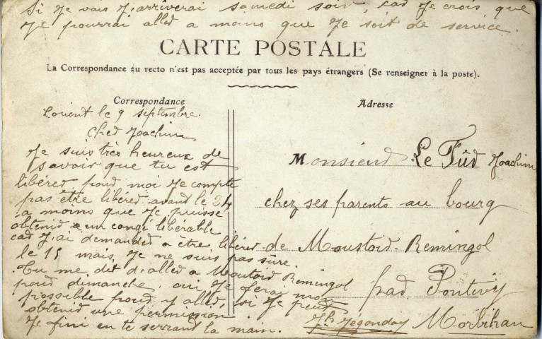 Verdun Préparatif du "Le Patrie" pour sa première Ascension. Carte de Joseph Jegonday à Joachim Le Fur