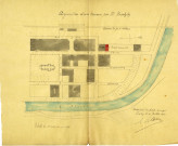 Acquisition d'un terrain par M. Rosetzky : plan de localisation du terrain / Dessin Le Corre Architecte.- Pontivy 1895.- 1 plan : calque, lavis de couleurs, échelle 1:2000 ; 35,5 x 29cm.