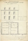 Projet d'une construction à faire rue d'Ulm à Pontivy par Mr Corniquel guillaume, débitant de boisson : façade principale, plan du rez de chaussée / Pontivy 1879.- plan : papier ; 21 x 30,5cm.