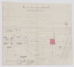 Plan d'un terrain dans la nouvelle ville soumissionné par Guillo / dessin Le Corre architecte.- Pontivy 1883.- plan sur toile, échelle 1:1000e ; 42,5 x 38,5cm.