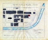 Acquisition d'un terrain par MM. Gillain et Le Sénéchal : plan de localisation du terrain / Dessin Le Corre Architecte.- Pontivy.- 1 plan calque, échelle 1:2000 ; 35,5 x 30,5cm.