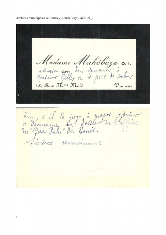 Lettre de Jean Corentin Carré à Monsieur Mahézière