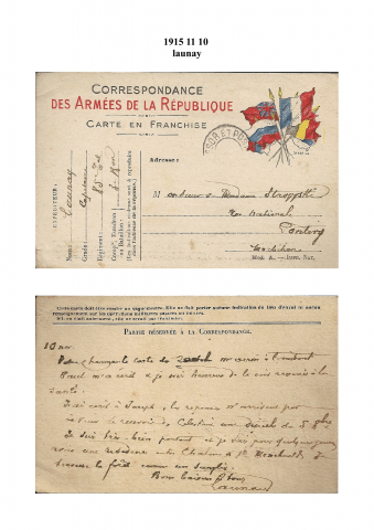 Lettre du 10 novembre1915 de Launay à Monsieur et madame Strowski.