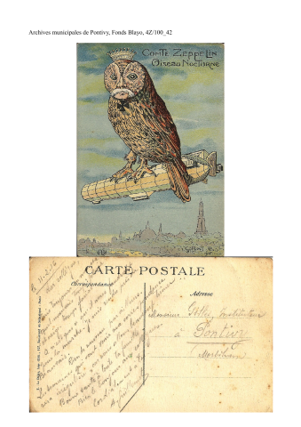 11 février 1916, carte postale humoristique [Comte Zeppelin, Oiseau nocturne]