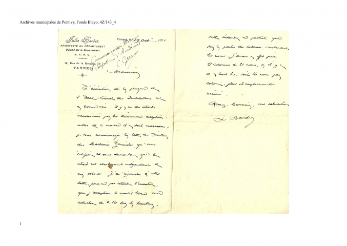 lettre de Jules Bardet à Emile Gilles
