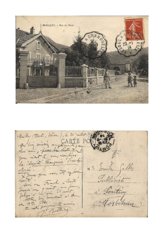 Mailley (Haute Saône), 20 juillet 1914, carte postale [Mailley – Rue du Haut]