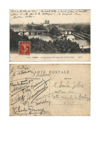Paris, 18 novembre 1912, carte postale [Paris – le pont neuf, la cité et le jardin du Vert Galant]