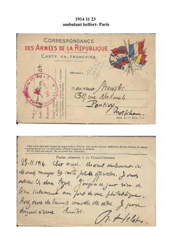 Lettre du 23 novembre1914 de B. Helot à Monsieur Strowski.