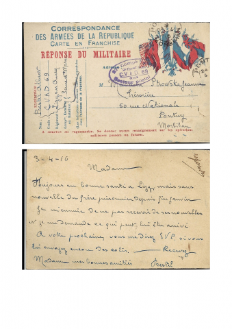 Lettre du 3 avril 1916 de Albert Prestel à madame Strowska.